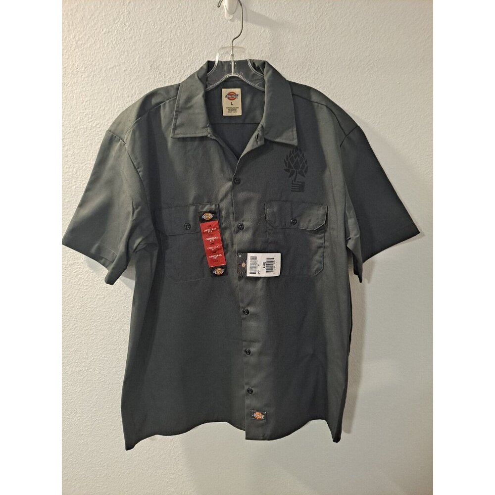 Dickies Original Fit Men Gray Work Button Down Shirt Company Logo Large NWT